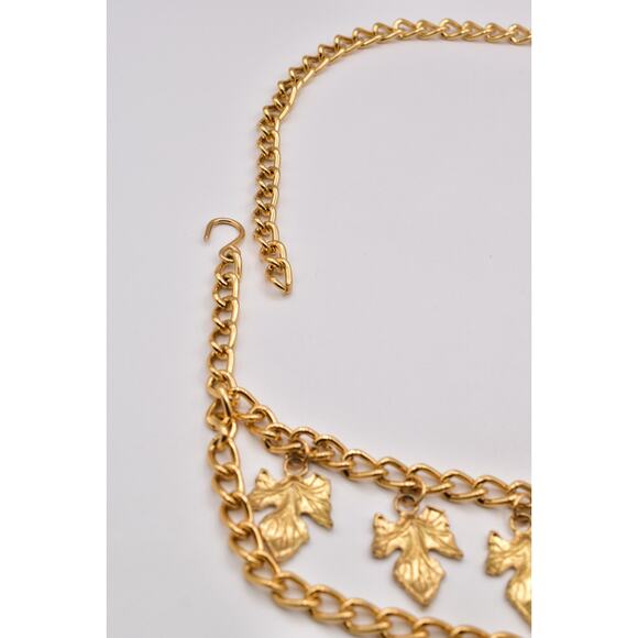 Vintage Statement Leaf Charm Chain Belt Gold Chunky Adjustable Fall Autumn 1980s main image 5